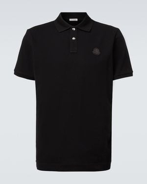Moncler Leather-Trimmed Cotton Pique Polo Shirt - Black