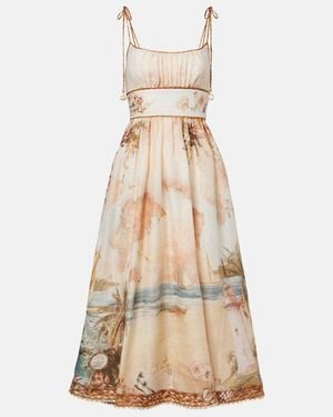 Zimmermann Mahon Printed Linen Midi Dress - Natural