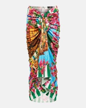 Dolce & Gabbana Portofino Ruched Silk Midi Skirt - White