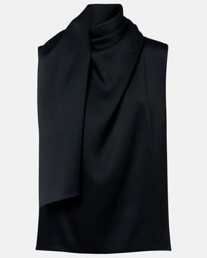 KHAITE Loe Scarf-Detail Crepe Satin Top - Black
