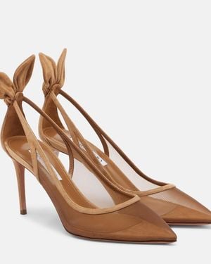 Aquazzura Pumps Bow Tie Aus Mesh Und Veloursleder - Braun