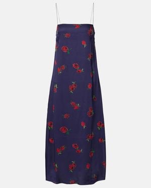 KHAITE Sicily Printed Twill Slip Dress - Blue