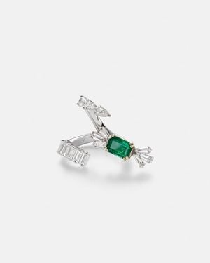 YEPREM Anillo Reign Supreme De Oro Blanco De 18 Ct Con Diamantes Y Esmeralda - Azul