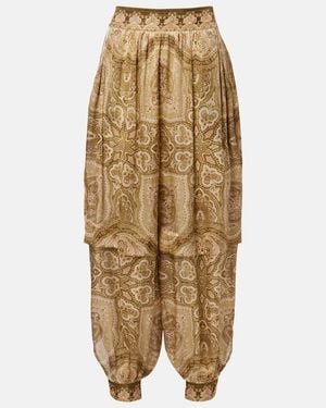 Zimmermann Luna Paisley Silk Satin Balloon Pants - Natural