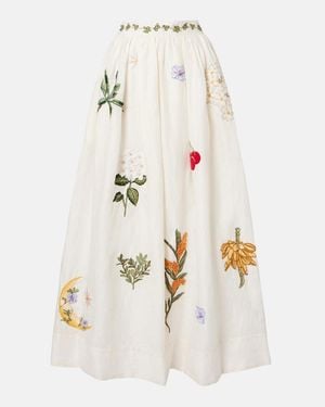 Agua Bendita Tangelo Embroidered Linen Maxi Skirt - White