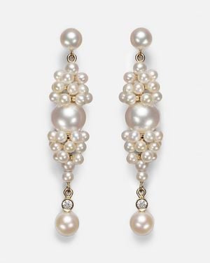 Sophie Bille Brahe Reve De Diamant 14Kt Earrings With Diamonds And Pearls - White