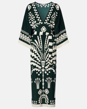 Eres Belted Printed Silk Kaftan - Green