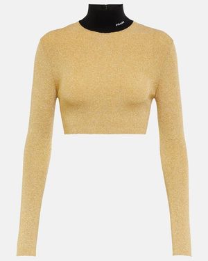 Prada Lame Cropped Turtleneck Jumper - Yellow
