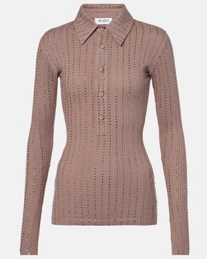 The Attico Embellished Cotton Polo Jumper - Brown