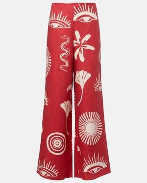 Cala De La Cruz Toya Printed Linen Wide-Leg Trousers - Red