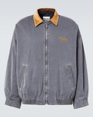 Miu Miu Velvet-Trimmed Cotton Chambray Blouson - Grey