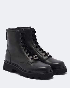 Roger Vivier Viv' Rangers Truck Leather Lace-Up Boots - Black