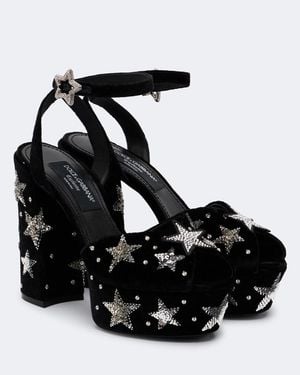 Dolce & Gabbana Embellished Velvet Platform Sandals - Black