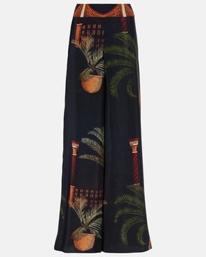 Johanna Ortiz Printed High-Rise Silk Wide-Leg Pants - Black