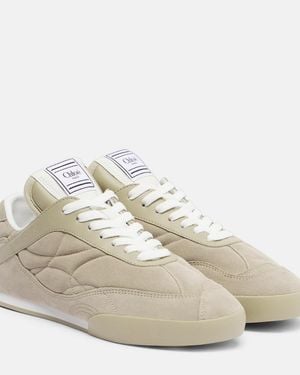 Chloé Kick Leather-Trimmed Suede Trainers - Natural