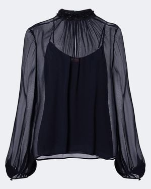 Max Mara Embellished Sheer Blouse - Blue