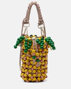 ALÉMAIS Pineapple Mini Beaded Top-Handle Bag - White