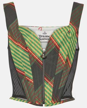 Vivienne Westwood Classic Tartan Cotton And Linen Corset - Green