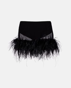 The Attico Sheer Feather-Trimmed Miniskirt - Black