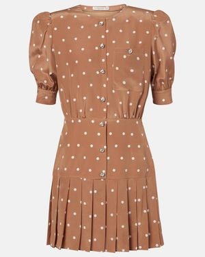 Alessandra Rich Pleated Polka-Dot Silk Minidress - Brown