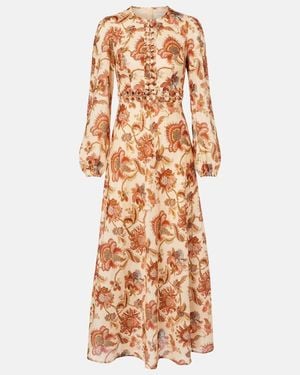 Zimmermann Aster Beaded Floral Linen Maxi Dress - Metallic
