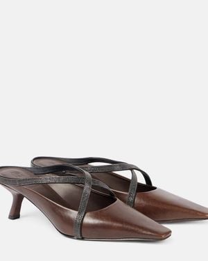Brunello Cucinelli Monili Leather Mules - Brown