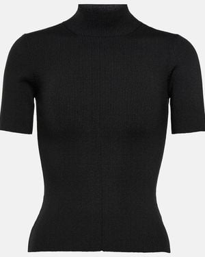 Oscar de la Renta Ribbed-Knit Silk-Blend Top - Black