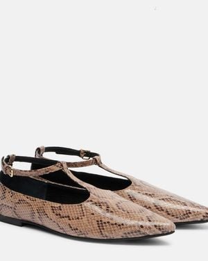 A.Emery Ward Snake-Effect Leather Mary Jane Flats - Brown