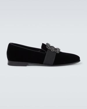 Manolo Blahnik Carlton Embellished Velvet Loafers - Black