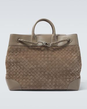 Bottega Veneta Andiamo Voyager Suede And Leather Tote Bag - Metallic