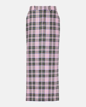 Area Plaid Wool Midi A-Line Skirt - Pink