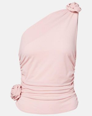Magda Butrym Floral-Applique One-Shoulder Silk-Blend Top - Pink