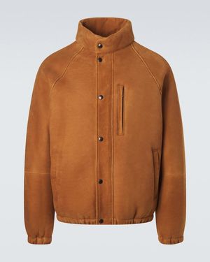 A.PRESSE Shearling-Lined Suede Jacket - Brown