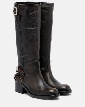 Chloé Dakota Leather Knee-High Biker Boots - Black