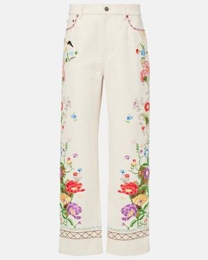 Valentino Jeans Rectos De Tiro Alto Bordados - Blanco