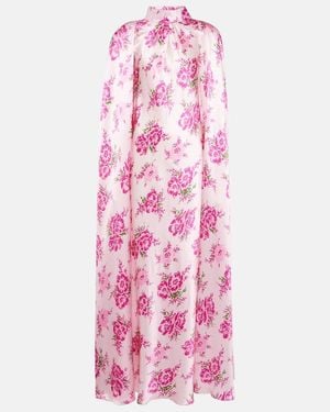 Rodarte Caped Floral Silk Satin Gown - Pink