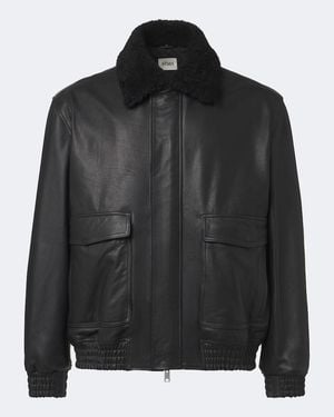 Arma Bari Teddy-Trimmed Leather Blouson Jacket - Black