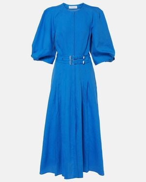 Gabriela Hearst Elea Puff-Sleeve Linen Maxi Dress - Blue