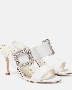 Manolo Blahnik Gable Jewel Crepe De Chine Mules - White