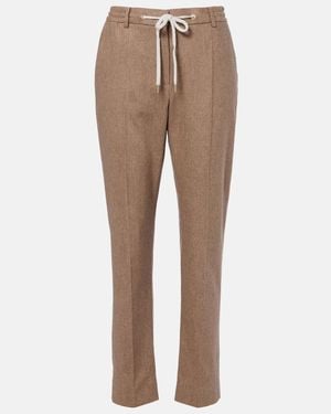 Eleventy Wool And Cashmere Tapered Trousers - Natural