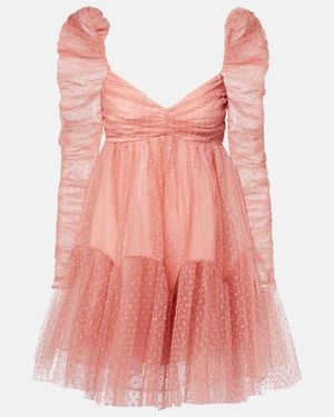 Zimmermann Ruched Tulle Minidress - Pink