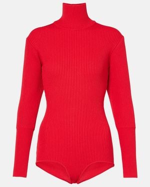 Magda Butrym Ribbed-Knit Turtleneck Bodysuit - Red