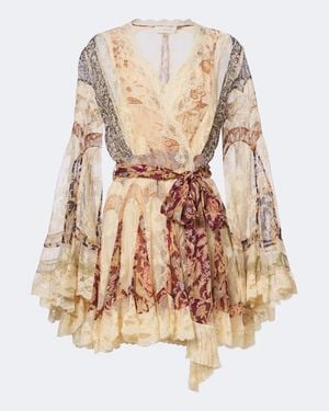Zimmermann Valiant Floral Lace-Trimmed Wrap Dress - Natural