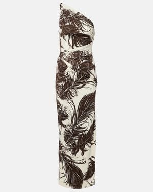 Oscar de la Renta Printed One-Shoulder Jersey Maxi Dress - Metallic