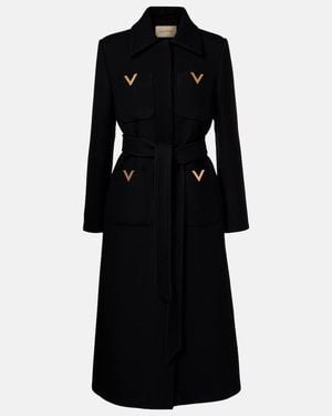 Valentino Vgold Belted Wool And Silk Coat - Black