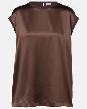 Brunello Cucinelli Silk-Blend Satin Top - Brown