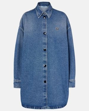 Prada Triangle-Logo Long Denim Shirt - Blue