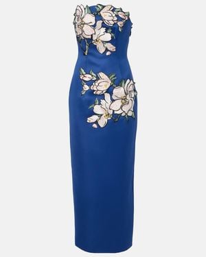 LEO LIN Ava Floral-Applique Strapless Midi Dress - Blue