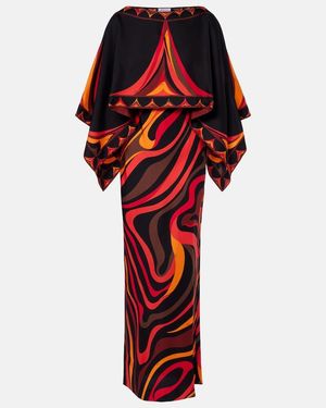 PUCCI Marmo And Fari Caped Silk Twill Gown - Red