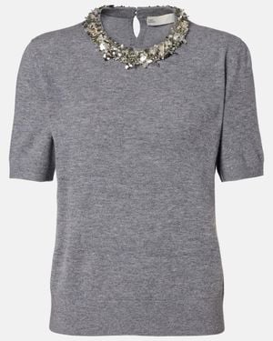 Tory Burch Embellished Wool And Cashmere Top - Gray